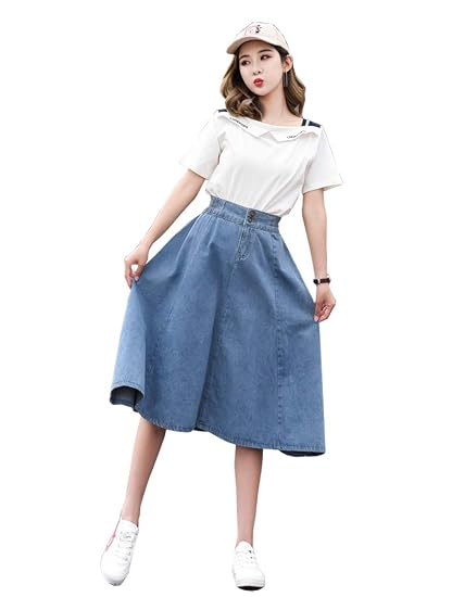 Amazon Fevon スカート レディース デニム 春夏 膝下 Aライン デニム