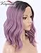 K'ryssma Short Bob Lace Front Wig Ombre Purple Synthetic Wig for Women Dark Roots to Ash Purple Wavy wig Heat Resistant