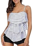 Dearlove Women Retro Polka Dot Ruffle Halter Tankini Top Two Piece Swimsuit