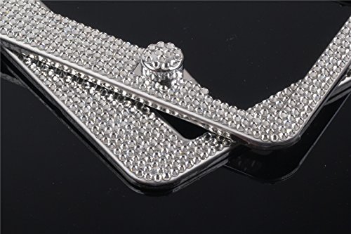 Rhinestone License Plate Frame 2 Pack For Women Glitter Luxury Waterproof Diamond Metal Car Bling License Plate Frame With Screws (Crystal)