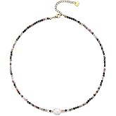 Crystal Beaded Necklace for Women Gemstone Necklace with Single Freshwater Pearl Colorful Beaded Necklaces for Women Trendy Natural Stone Choker