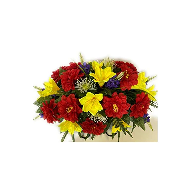 Cemetery flowers~Summer Dahlia Mix~headstone saddle~cemetery