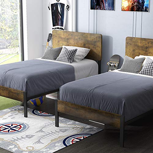 Allewie Twin Size Platform Bed Frame with Wood headboard and Metal
