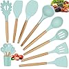 Kitchen-Utensils-Set-9-Pcs-Non-Stick-Silicone-Cooking-Kitchen-Utensils-Spatula-Set-with-Holder-Wooden-Handle-Heat-Resistant-Silicone-Kitchen-Gadgets-Utensil-Set-Green Silicone Kitchen Utensil Set, 9 Pcs Non-Stick Cooking Kitchen Utensils Spatula Set with Holder, Wooden Handle Heat…