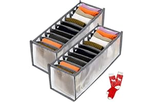 TOOVREN Sock Organizer 2 Pack, sock drawer organizer, sock drawer organizer divider, Cabinet Closet Organizers and Storage, Mesh Foldable Compartment Boxes for Storing Socks, Underwear, Ties, Panties