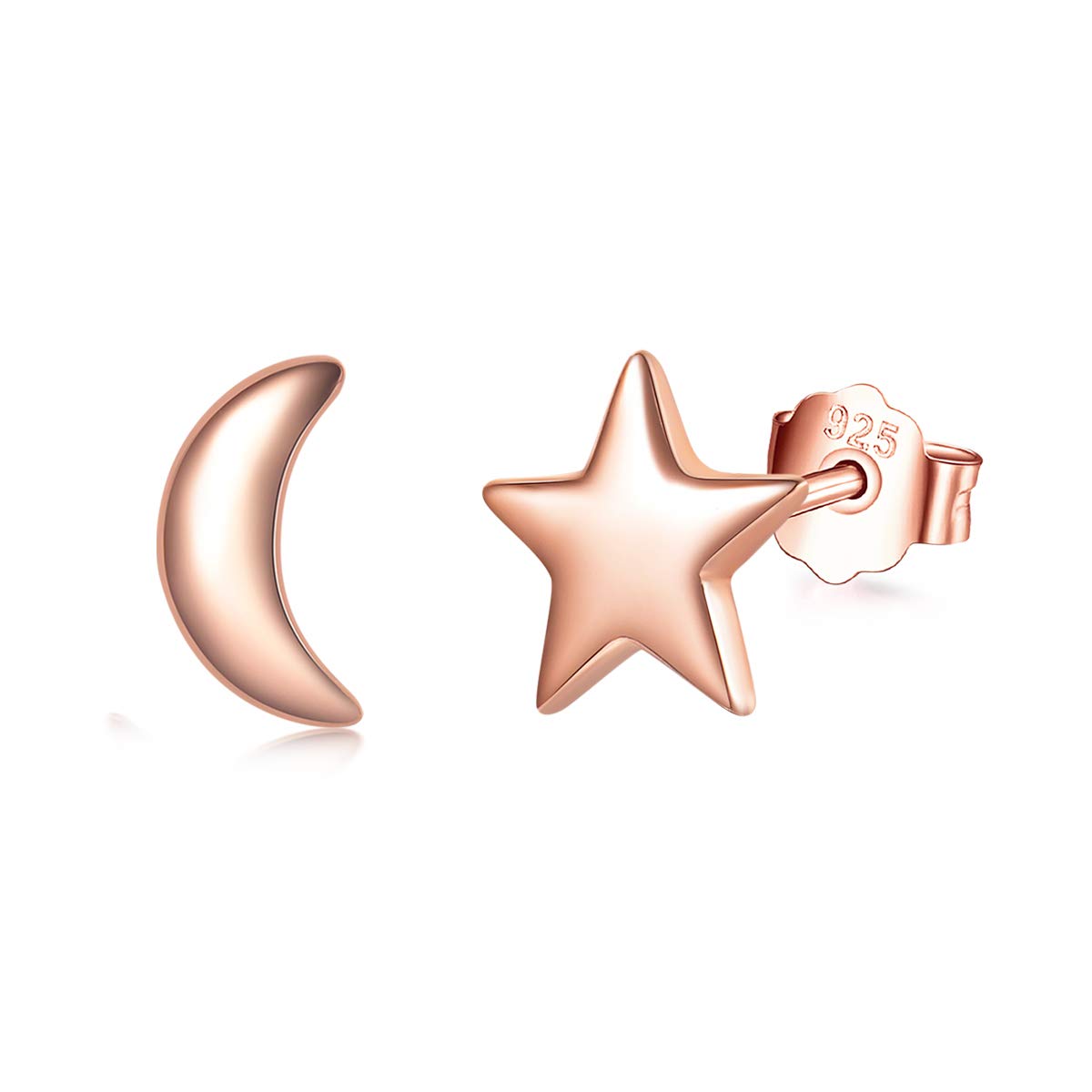 Shuxin Silver Stud Earrings for Women, 925 Sterling Silver Rose Gold Star Moon Stud Earrings for Girls Ladies, Hypoallergenic Small Sleeper Cartilage Studs Earrings, 7mm Sterling Silver Stud Earrings