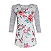XUANOU Women Casual Floral Printed Splice Stripe Pullover Blouse Tops T Shirt (Large) White