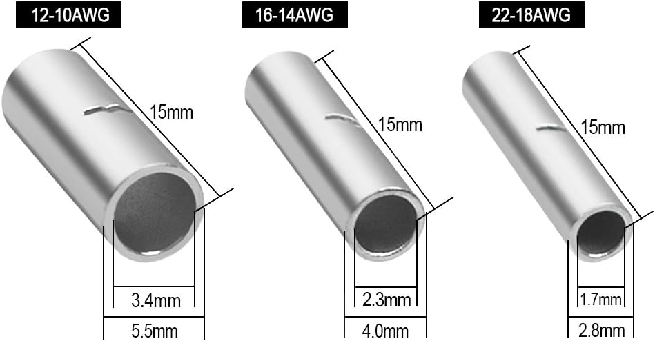 200 Pcs 3 Value Non-Insulated Butt Connectors 22 To 18 16