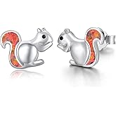 Squirrel Earrings Sterling Silver Cute Opal Little Squirrel Earrings Hypoallergenic Stud Lovely Small Animal Jewelry Gift for Women Girlfriend Daughter Teen Sensitive Ears
