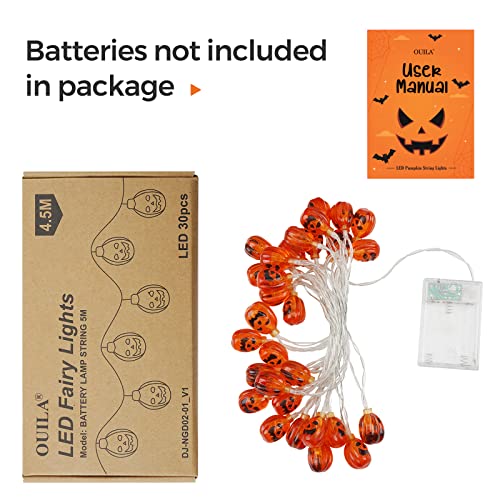 3D Halloween Lichterkette 4.5M 30 LEDs Orange Kürbis Lichterkette Batteriebetrieben LED Wasserdichte Kürbis Lichter Halloween Lichterketten Beleuchtung Dekoration für Weihnachten Party Außen & Innen