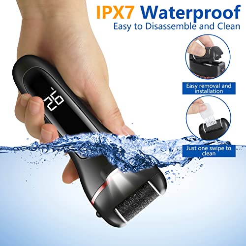 Electric Foot File, Eojjoisee® Hard Skin Remover, Rechargeable Callus Remover for Feet, 16 in 1 Pedicure kit with 3 Rollers LED Light, Foot Care Kit for Dry Dead Skin Cracked Heels Calluses (Black)