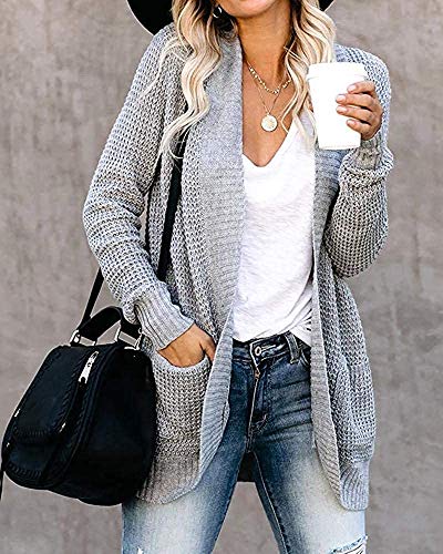 AROGONE Womens Casual Long Sleeve Open Front Chunky Cable Knit Cardigan Sweaters Loose Boyfriend Autumn Outwear Coats with Pcokets Medium Black