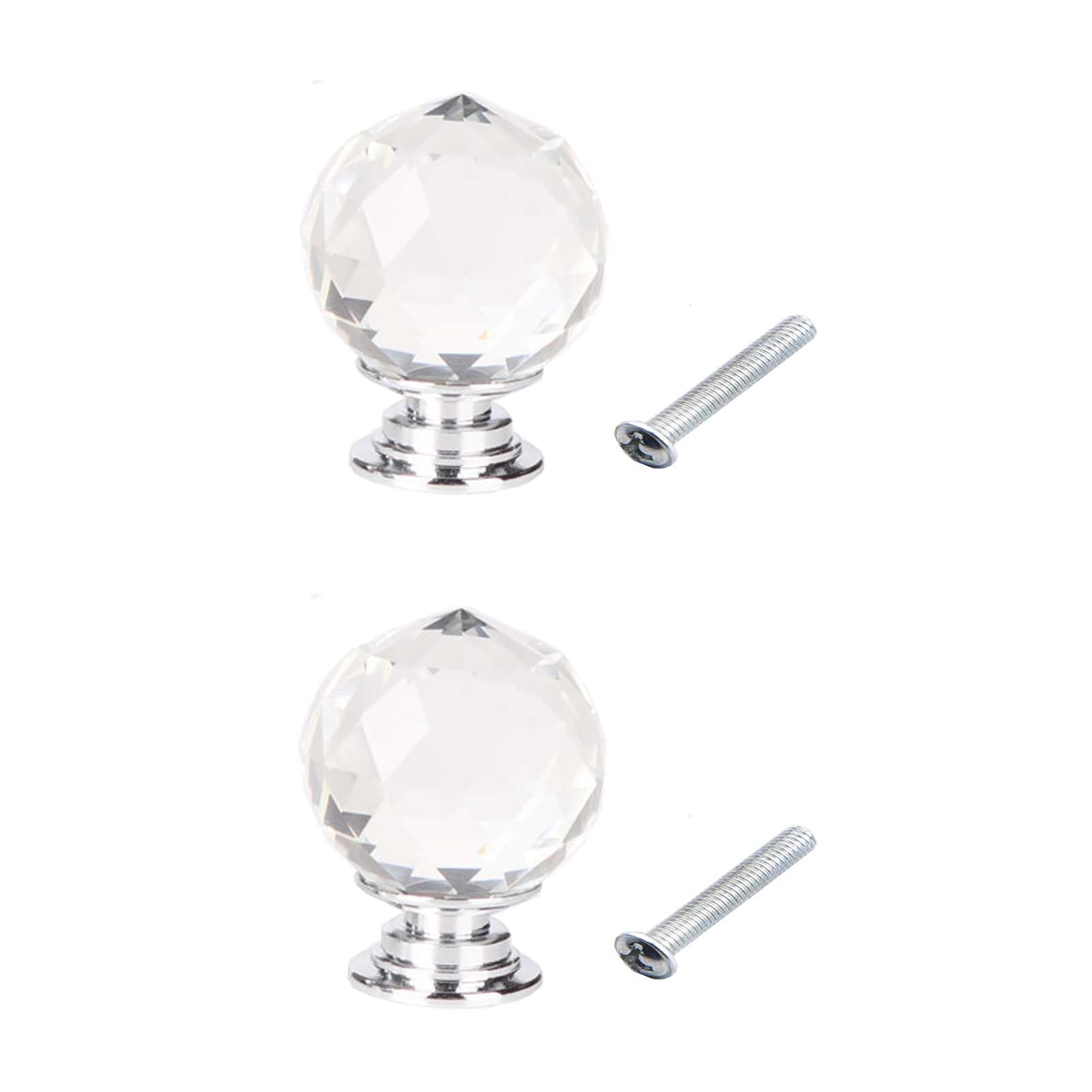 Lansonee 2 Piece Set of Crystal Door Handles -30mm Sliver Drawer Handle with Screws,Suitable for Cabinets,Wardrobes,and Desks
