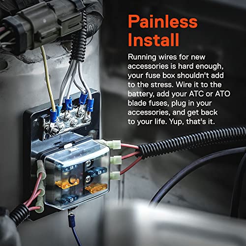 6 Way Blade Fuse Box with Ground Negative Bus bar for Automotive [ATC/ATO Blade Fuses] [100 Amp