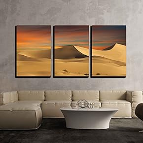 3 Piece Canvas Wall Art - Desert Sand Dunes - Modern Home Art Stretched and Framed Ready to Hang - 16"x24"x3 Panels