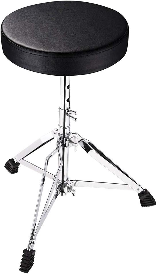 Drum Throne Double Braced Stool Round Chair Padded Seat Adjustable Height Detachable Folding Legs Chrome