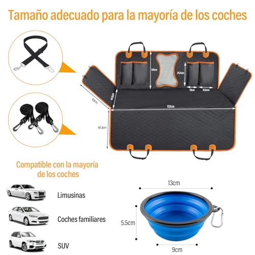 GALASALA Cubre Asientos para Auto Perro, Cubreasientos para Carro Perros, Protector de Asientos Mascotas, Con Comedero Plegable, Antirrozaduras Impermeable, Adecuado Automóviles Camiones SUV Maleteros