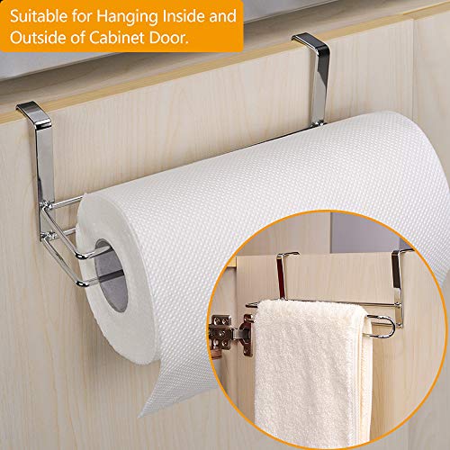 Paper Towel Holder, Besego Large Size Hanging Paper Towel Holder Under Cabinet, Humanized Design Stainless Steel Roll Paper Towel Rack Hanger Over the Door Kitchen With 6 Anti-skid Silicone Strips