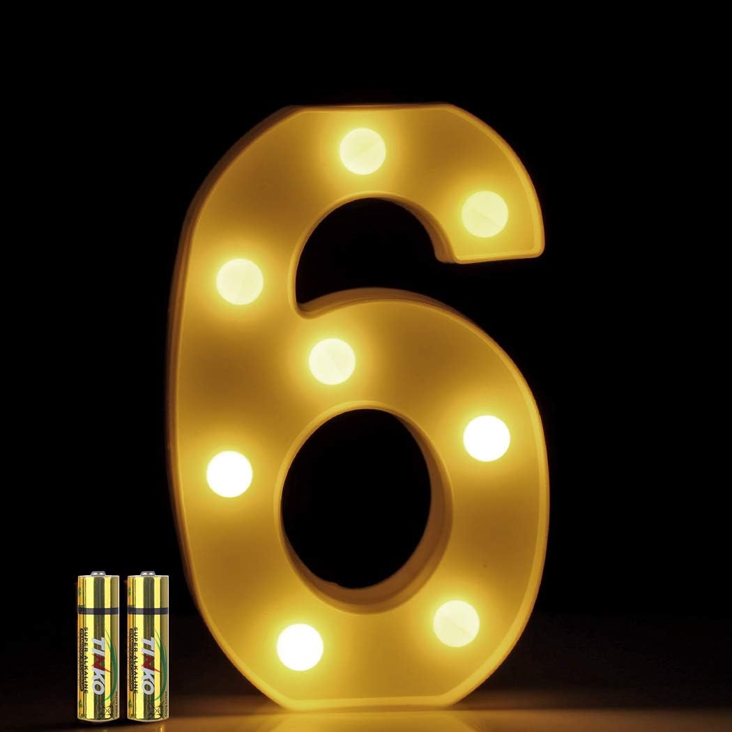 FUNRUI LED Marquee Number Lights Sign Light Up Lamp Sign for Party Couples Bedroom Novelty Night Light Wedding Birthday Festival Valentine Battery Powered Home Bar Decoration (6)