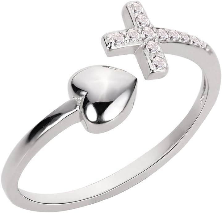 CloseoutWarehouse Cubic Zirconia Love of Jesus Cross Heart Ring Sterling Silver (Sizes 4-10)