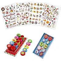 Chnaivy 20 Pieces Christmas Assorted Plastic Stamps Self-Ink Stampers and 4 Sheets Christmas Temporary Tattoos Stickers Stocking Stuffers for Kids Gift Party Favors