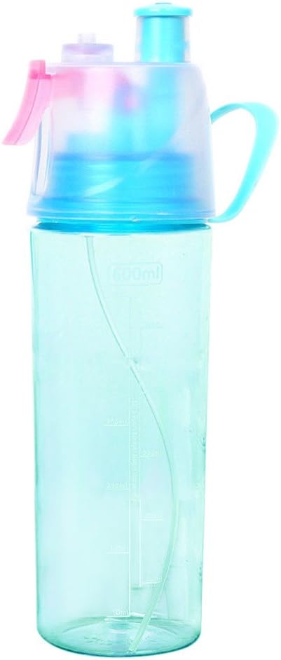 OVINEE Plastic Spray Cup Mist Water Bottle Squeeze Cup, 600Ml Portable Leak Proof Sport Drinking Camping Climbing School Large Capacity Bottle, Clear Head Anti-Leak Sports Running (Blue)