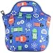 Kids Robots Neoprene Lunch Bag with ID Card Pocket | Identi-Tote by GOPRENE | Insulated, Reusable, Foldable, Washable, Color: ROBOT BLUE, + 3 Blank Name Cards