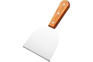 Cyoufine Middle Wide Griddle Scraper, 4 ''x 4 '' Smashed Burger Blade Scraper Grill Scraper Spatula Burger Turner, Wooden Handle Professional Grade Barbecue Grill Accessories