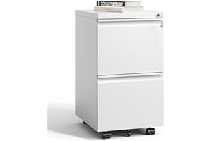 VIYET 2 Drawer Mobile File Cabinet with Lock,Under Desk Metal Filing Cabinet for Home Office,Steel Small Rolling File Cabinet with 2 Keys for Legal/Letter/A4 Size Fully Assembled Except Wheels (White)