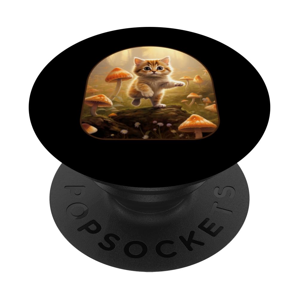 Butterfly Chaser Kitten Frolicking in a Mushroom Field Cotta PopSockets Swappable PopGrip