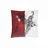 HXIYI Decorative Pillow Case Paillette Throw Mermaid Sequins Cushion Covers 18"x18" (Silver and red), Pentagram Sign Demon Baphomet Satanic Goat Head Sketch with Swirls