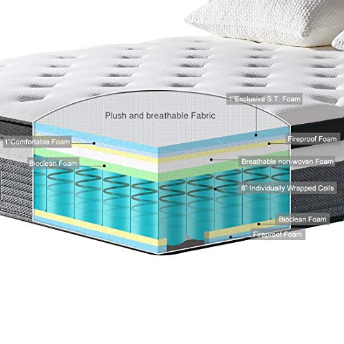 Queen Mattress, Ssecretland 10 inch Individually Wrapped Coils