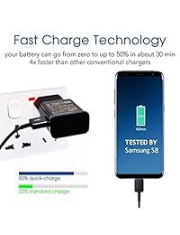 Samsung Galaxy S9 Fast Charger Adaptive Fast Charging Compatible Samsung Galaxy S9 S9 Plus S8 S8 Plus S10 S10e Note 8 Note 9 Rapid Wall Charger Adapter Block with 4 feet USB Type C Cable Kit (2 Pack)