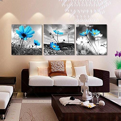 YXQSED-3 Pics Blue Flowers Print Picture Wall Art Modern Canvas Decor Prints Decoration on Living Room and Bedroom Gallery Stretched and Framed Ready To Hang