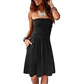 Alaster Queen Women's Bandeau Strapless Summer Dress Cover Up Backless Sunny Beach Sundress with Pockets