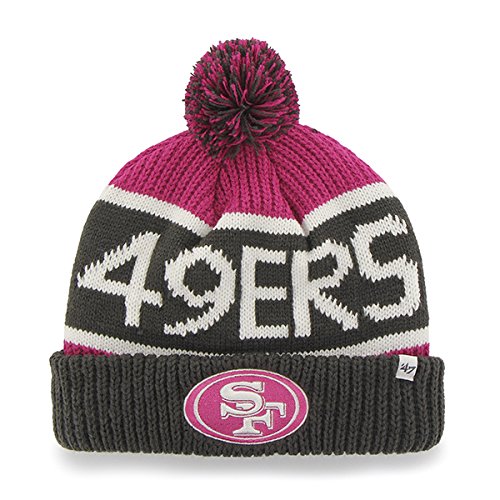 47 Brand Magenta/Pink "Calgary" Beanie Hat with Pom - NFL BCA Cuffed Winter Knit Toque Cap (San Francicso 49ers) - Thumbnail 2