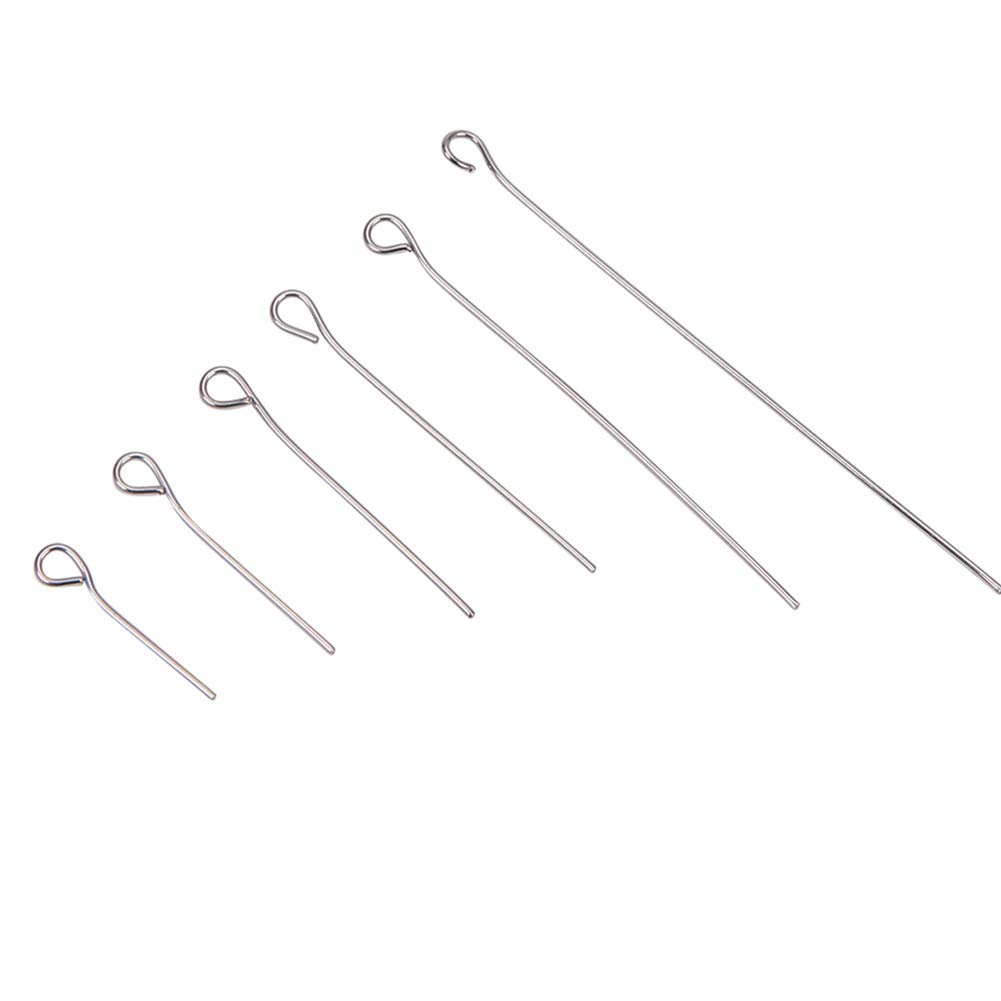 PH PandaHall 600pcs Open Eye Pins, 6 Size Stainless Steel Eye Pins Jewellery Making Eye Pins Eyepins Keychains Earring Pins Open Eye Head Pins for Earing Bracelet Pendant Jewellery DIY Crafts Making