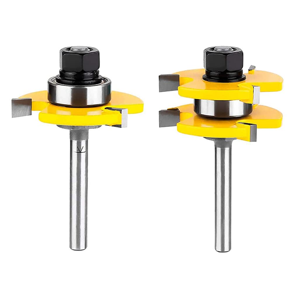 CENPEK Tongue and Groove Set of 2 Pieces 1/4 Inch Shank Router Bit Set 3 Teeth Adjustable T Shape Wood Milling Drill