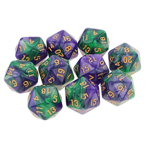 MonkeyJack 10pcs 20 Sided Dice D20 Polyhedral Dice for Dungeons and Dragons Game Role Playing Game Green Purple