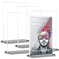 [5 Pack] 8.5 x 11 inch Office Table Sign Display Holder, Attom Tech T-Shape Black Base Portrait-Style Double-Sided Menu Dispaly, Slant Ad Photo Frame Brochure Holder, Clear Acrylic 8.5 x 11 inches