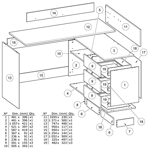 habeig Eckschreibtisch Schreibtisch Computertisch Bürotisch Arbeitstisch weiß Eiche 129x105 cm – Bild 3