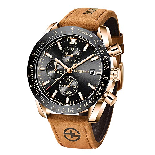 BENYAR Watches for Men Quartz Chronograph Leather Fashion Watch Date Waterproof Luminous Casual Business Wrist Watches