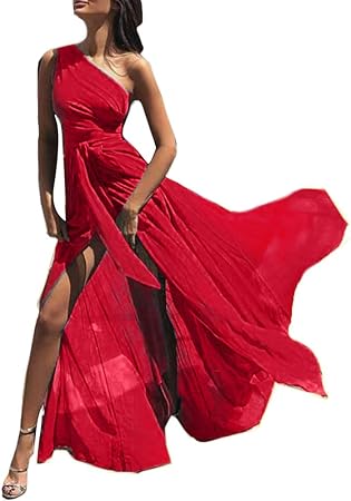 one shoulder maxi dress with split