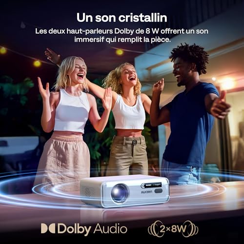 Aurzen EAZZE D1 GTV Projector with Google TV, 4K Supported, with WiFi and Bluetooth, Officially Licensed Netflix, Auto Focus & Keystone, DoIby Audio, Zoom, Native 1080P (White)