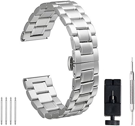 24mm 22mm 20mm 18mm Watch Band, PluWatch Quick Release Premium Solid Stainless Steel Metal Business Replacement Bracelet Strap for Men's Women's Watch