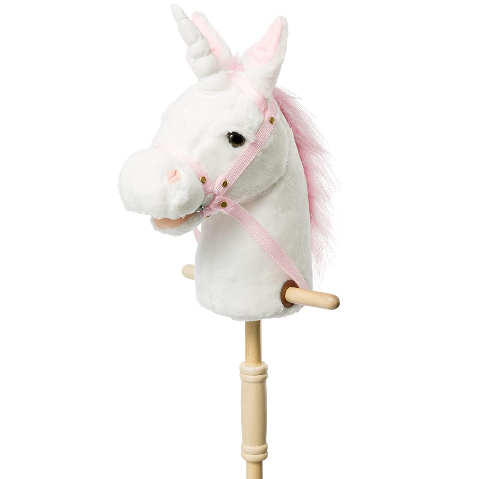 BEJOY Hobby Horse, Stick Horse with Wood Wheels - Real Pony Neighing Galloping Sounds - Plush Unicorn Toy Gift for Kids - White, 36 inches (AA Batteries Required) — image 1