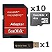 10 PACK - SanDisk 4GB MicroSD HC Memory Card SDSDQAB-004G (Bulk Packaging) LOT OF 10 with SD Adapter and SoCal Trade USB 2.0 MicoSD & SD Memory Card Reader