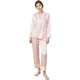 THXSILK Silk Women's Pajama 2-Piece Set, 6A Pure Mulberry Silk Round Neck Long Sleeve Nightwear with Long Pants