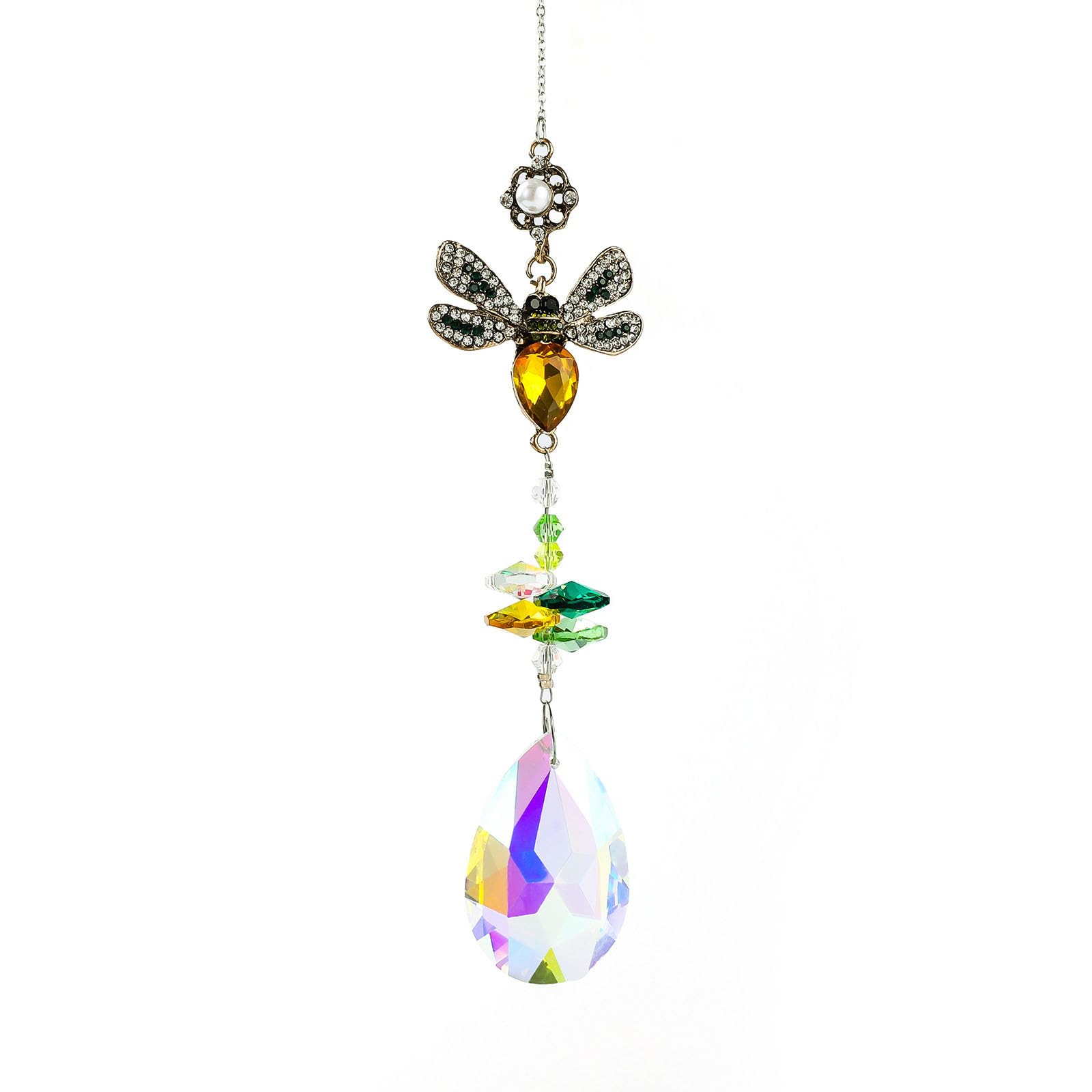 Dinghaole Crystal Suncatchers,Crystal Colorful Bee Rhinestones Suncatcher,Rainbow Maker Crystal Suncatchers,Crystal Prism Sun Catcher for Window,for Home,Chandeliers,Garden,Christmas Tree Decoration
