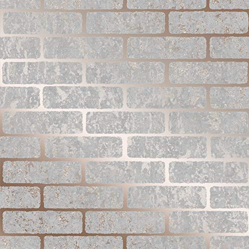 Super fresco Grey/Rose Gold Milan Metallic Brick Wallpaper Paste The